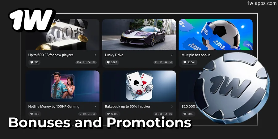 1w App Bonuses and Promotions overview