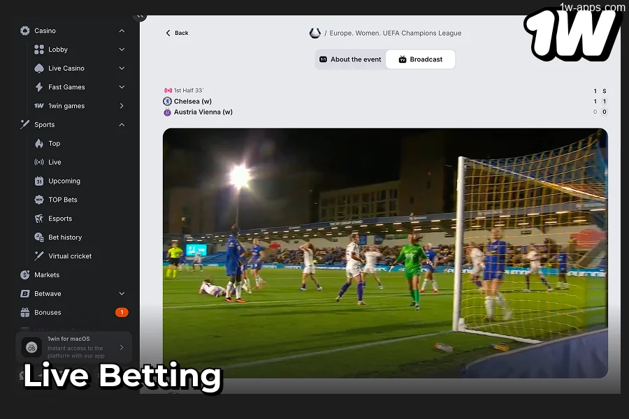 1w App Live Betting features