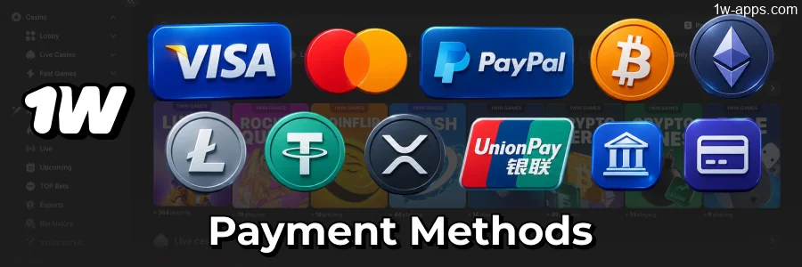 1w App crypto payment methods