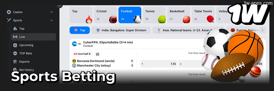 1w App Sports Betting Markets